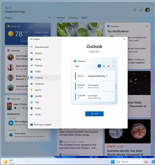 Outlook kalendar vidžet